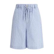 Katoenen Vichy Shorts met Monogram Detail Marni , Blue , Heren