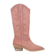 Geborduurde Leren Platte Laarzen Alma EN Pena , Pink , Dames