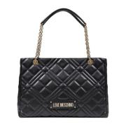 Zwarte Logodetail Tote Tas Love Moschino , Black , Dames