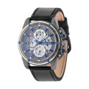 Grijze Chronograaf Quartz Horloge met Leren Band Police , Black , Here...