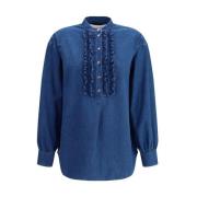 Denim overhemd met ruchedetail en versierde knopen Valentino , Blue , ...