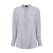 Zijden Crew Neck Shirt met Zijsplitten Giorgio Armani , White , Dames