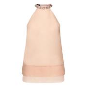 Zijden Organza Mouwloze Geborduurde Top Roze Pinko , Pink , Dames