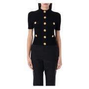 Gebreid Vest met Gouden Metalen Knopen Balmain , Black , Dames