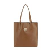 Elegante leren tote tas met Medusa-plaque Versace , Brown , Dames