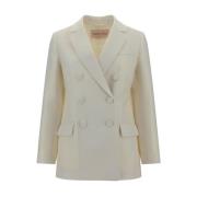 Gestructureerde wollen blazerjas met revers Valentino , White , Dames