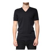 Zwarte Katoenen V-hals T-shirt Mannen Dolce & Gabbana , Black , Heren