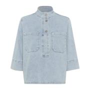 Lichtblauwe Wassing Denim Blouse My Essential Wardrobe , Blue , Dames