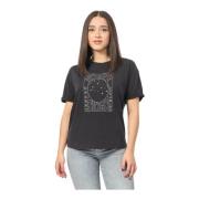 Zwarte grafische T-shirt met opgerolde mouw Hugo Boss , Black , Dames