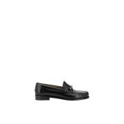 Metalen Gesp Leren Loafers met Blokhak Salvatore Ferragamo , Black , D...