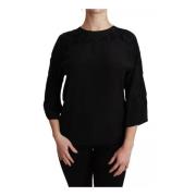 Zwarte Bloemen Zijden Geborduurde Blouse Dolce & Gabbana , Black , Dam...