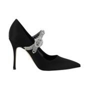 Jeweled Silk Satin Pumps Manolo Blahnik , Black , Dames