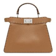 Iconische Twist Lock Leren Tas Fendi , Brown , Dames