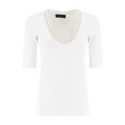 Paillet Geribbeld Katoenen T-shirt Fabiana Filippi , White , Dames