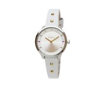 Wit Leren Horloge Quartz Analoog Zilver Furla , White , Dames