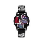 Zwarte Siliconen Quartz Analoog Horloge Guess , Black , Unisex