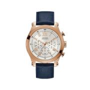 Blauw Leren Analoog Horloge Anker Guess , Blue , Heren