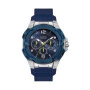 Blauwe Rubberen Analoge Horloge Guess , Blue , Heren