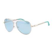 Gouden Metalen Frame Blauwe Lens Zonnebril Guess , Yellow , Dames