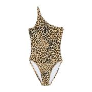 Karamelbruine luipaardprint bodysuit Norma Kamali , Brown , Dames