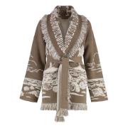 Zijde Wol Kasjmier Shawl Kraag Vest Alanui , Beige , Dames