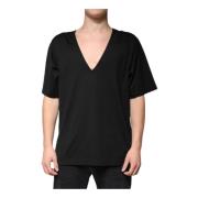 Zwart Katoenen V-hals T-shirt Dolce & Gabbana , Black , Heren