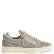 Denim Print Lace-Up Sneaker Giuseppe Zanotti , Gray , Heren