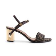 Bruine Jacquard Sandalen met FF Detail Fendi , Brown , Dames