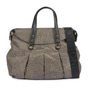 Gedrukte Stoffen Tas met Leren Details Borbonese , Beige , Dames