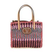 Raffia Tote Bag met leren afwerking Valentino Garavani , Multicolor , ...