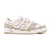 Leren Sneakers met Logo Patch Fendi , Gray , Heren