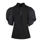 Poplin Mouw Blouse met Ballonmouwen Liviana Conti , Black , Dames