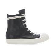 Zwarte Leren High Top Sneakers Rick Owens , Black , Dames