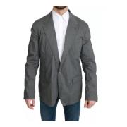 Slim Fit Katoenen Blazer met Logo Details Dolce & Gabbana , Gray , Her...