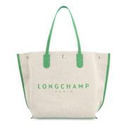 Canvas Tote Tas met Leren Details Longchamp , Beige , Dames