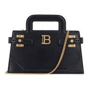 Kleine Top Handvat Kalfsleren Tas Balmain , Black , Dames