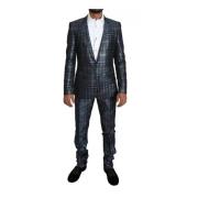 Zilverblauw Glanzend Slim Fit Pak Dolce & Gabbana , Blue , Heren