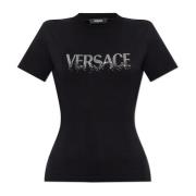 T-shirt met glinsterende pailletten Versace , Black , Dames