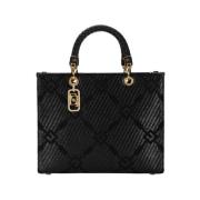 Zwarte Jacquard Tote Tas met Charms Elisabetta Franchi , Black , Dames