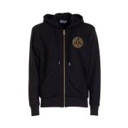 Zwarte hoodie met geribbelde manchetten Versace Jeans Couture , Black ...