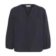 Midnight Blouse met Plooien en V-Hals Part Two , Blue , Dames