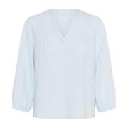 Eenvoudige Ice Water Blouse met Plooien Part Two , Blue , Dames