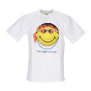 Smiley Print Wit T-shirt Market , White , Heren