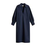 Blauwe V-hals Jurk met Lange Mouwen Woolrich , Blue , Dames