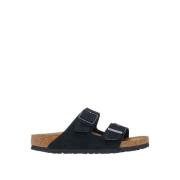 Zwarte Leren Sandalen Unisex Lage Stijl Birkenstock , Black , Heren