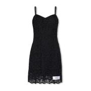 Kanten Mini Jurk met Patch Detail Dolce & Gabbana , Black , Dames