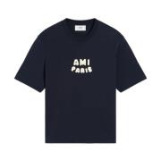 Blauw Logo Patch Crew Neck T-shirt Ami Paris , Blue , Heren