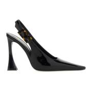 Leren Slingback Pumps met Uitlopende Hak Saint Laurent , Black , Dames