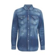 Blauwe Denim Relax Dan Overhemd Dsquared2 , Blue , Heren