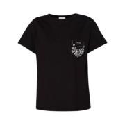 T-shirt met zak en strass Liu Jo , Black , Dames